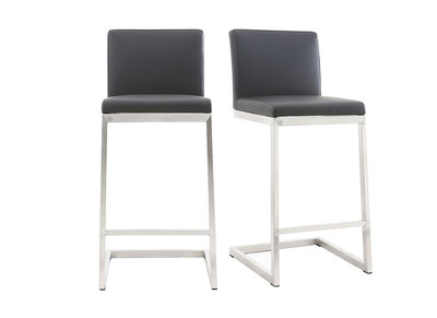 Tabourets de bar design en aluminium et PU noir (lot de 2) STELLAR