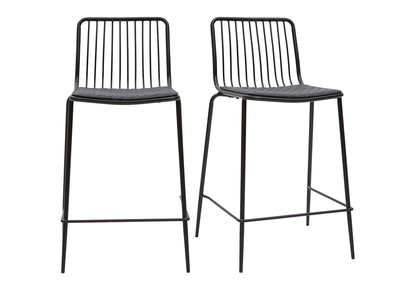 Tabourets de bar design en m&eacute;tal noir avec coussin 65 cm (lot de 2) FEELING