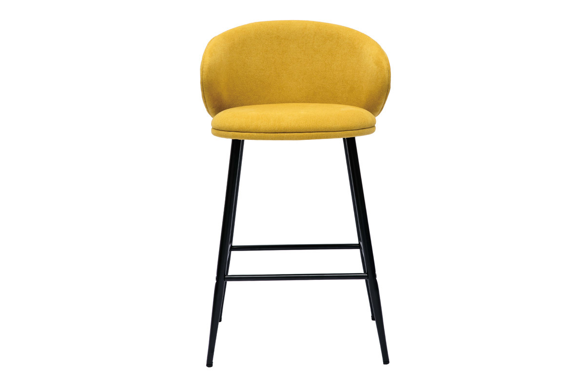 Tabourets de bar design en tissu effet velours jaune moutarde et mtal noir (lot de 2) ROSALIE