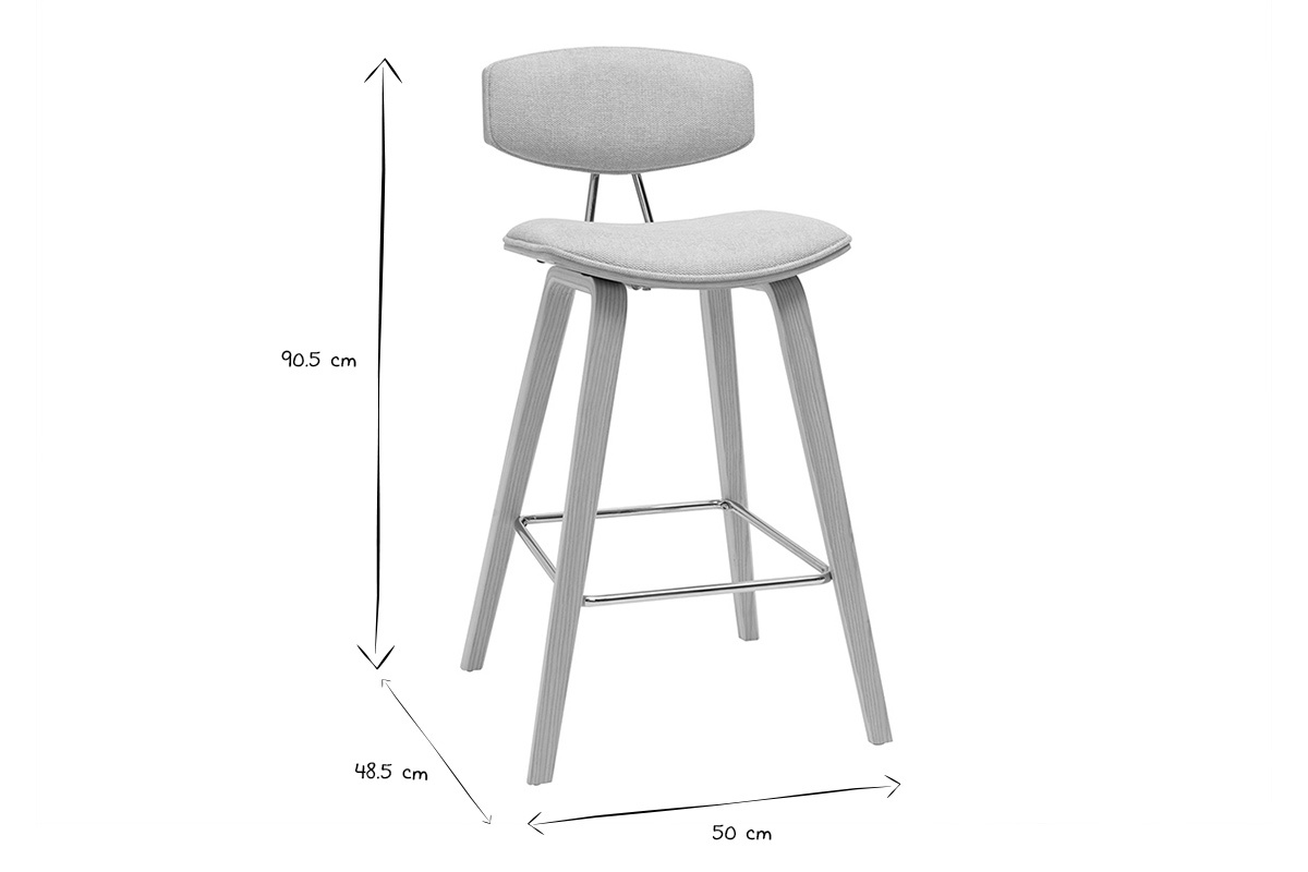 Tabourets de bar design en tissu effet velours textur beige et bois clair H69 cm (lot de 2) VASCO
