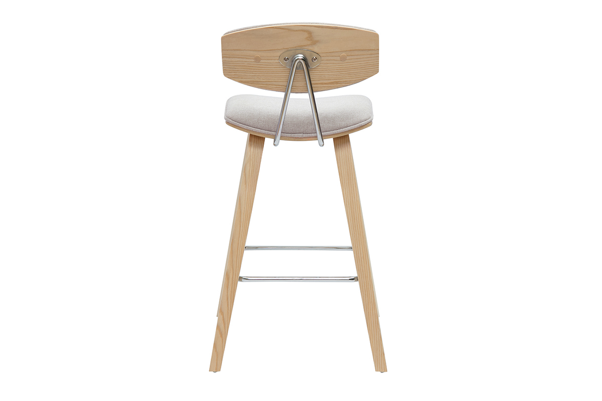 Tabourets de bar design en tissu effet velours textur beige et bois clair H69 cm (lot de 2) VASCO