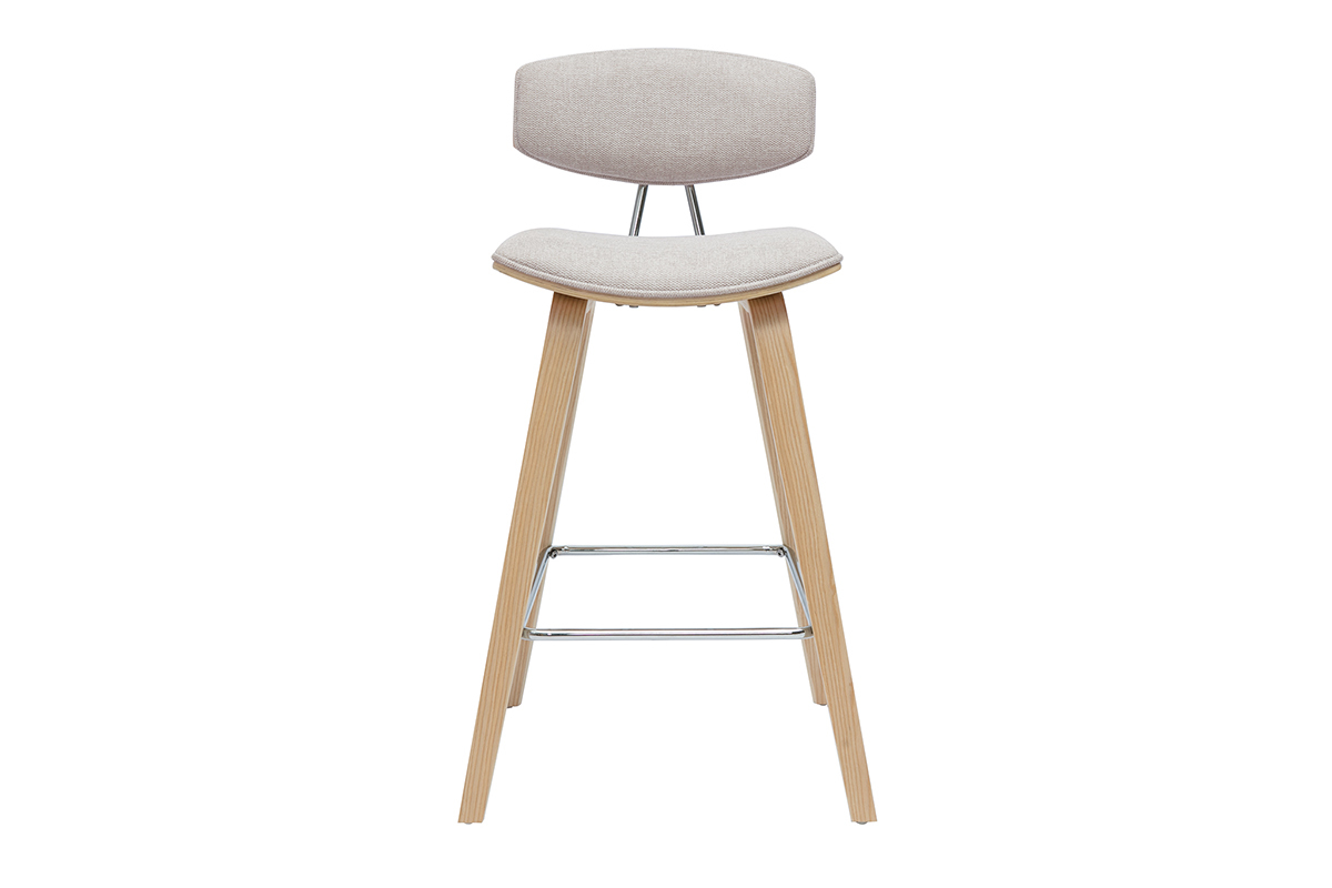 Tabourets de bar design en tissu effet velours textur beige et bois clair H69 cm (lot de 2) VASCO