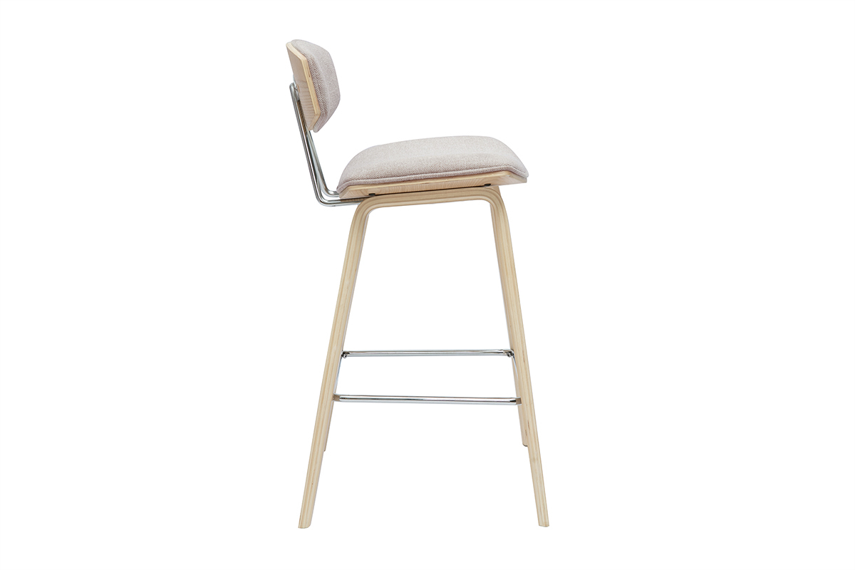 Tabourets de bar design en tissu effet velours textur beige et bois clair H69 cm (lot de 2) VASCO