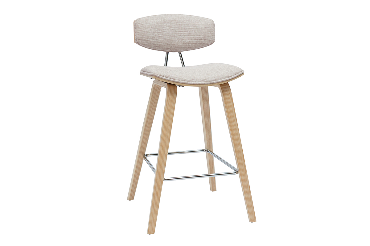 Tabourets de bar design en tissu effet velours textur beige et bois clair H69 cm (lot de 2) VASCO