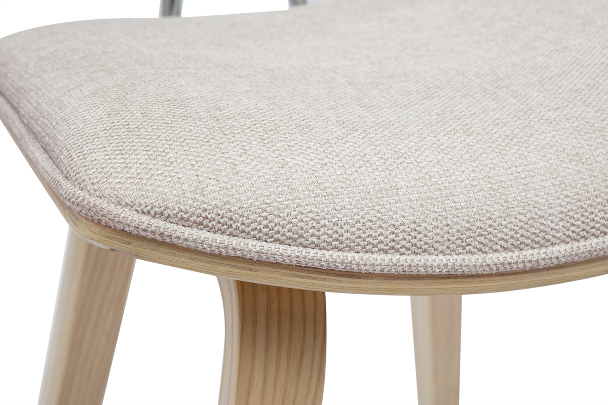 Tabourets de bar design en tissu effet velours textur beige et bois clair H69 cm (lot de 2) VASCO