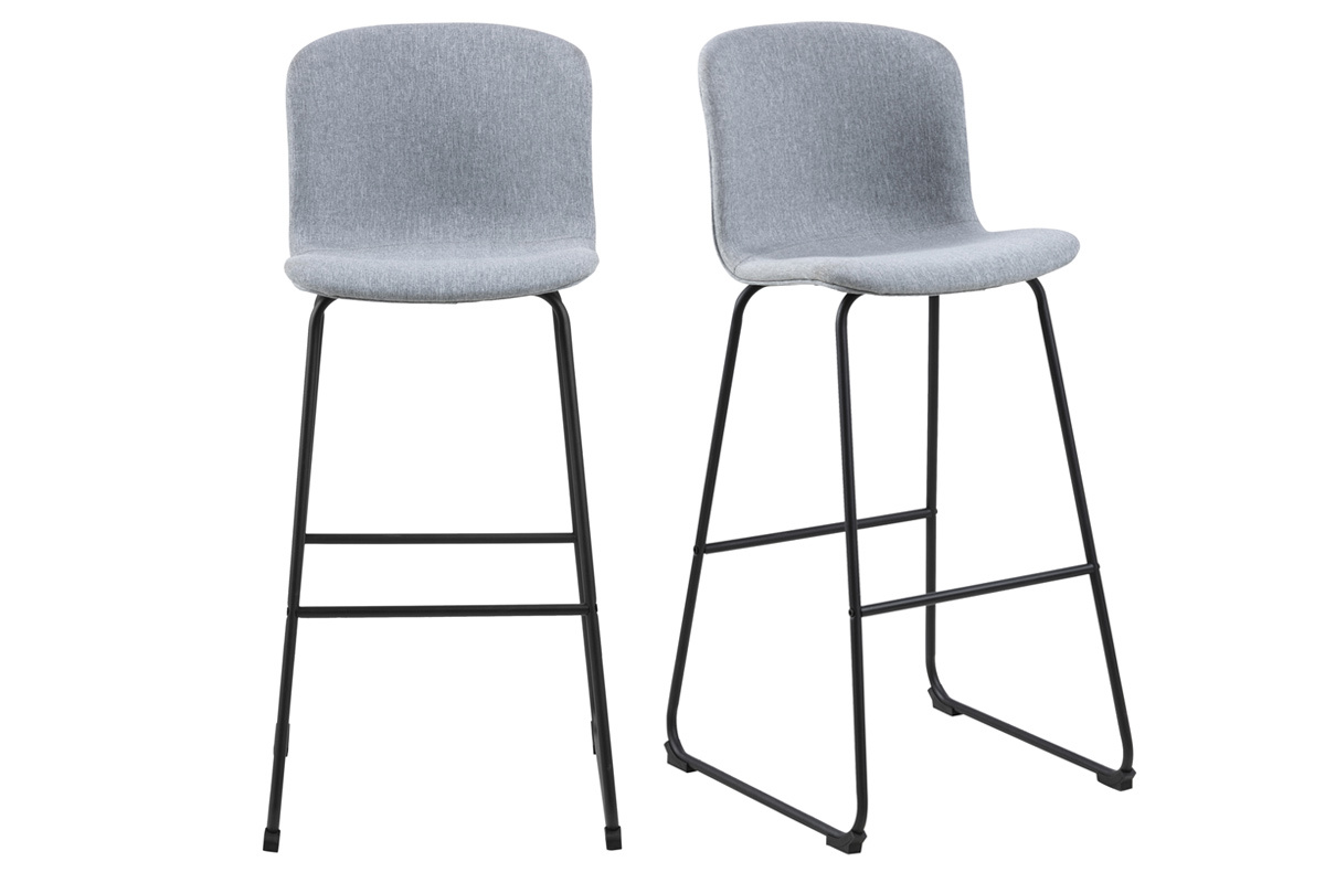 Tabourets de bar design en tissu gris clair et m�tal noir 75 cm (lot de 2) STORY
