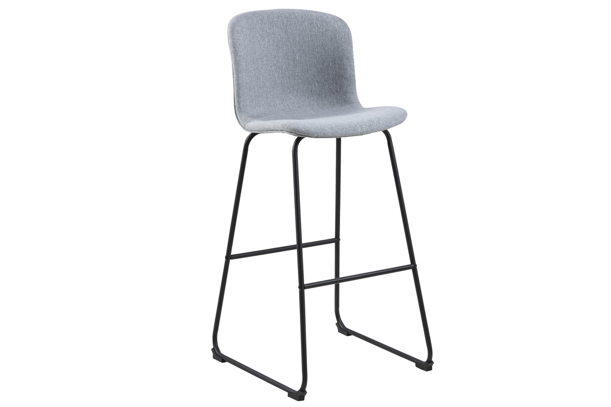 Tabourets de bar design en tissu gris clair et m�tal noir 75 cm (lot de 2) STORY