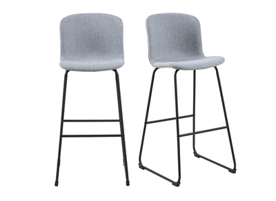 Tabourets de bar design en tissu gris clair et m&eacute;tal noir 75 cm (lot de 2) STORY