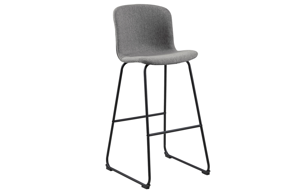 Tabourets de bar design en tissu gris fonc� et m�tal noir 75 cm (lot de 2) STORY