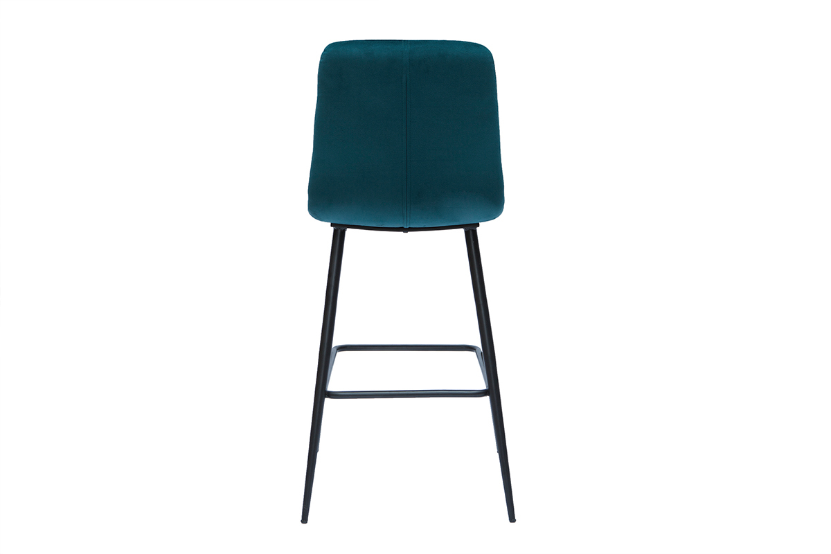 Tabourets de bar design en tissu velours gaufr bleu canard et mtal H65 cm (lot de 2) ESCAPE