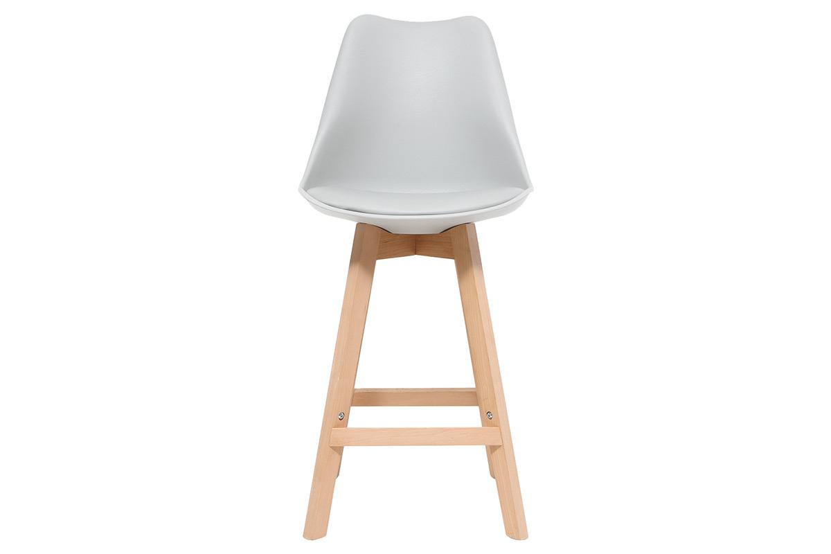 Tabourets de bar design gris clair et bois H65 cm (lot de 2) PAULINE