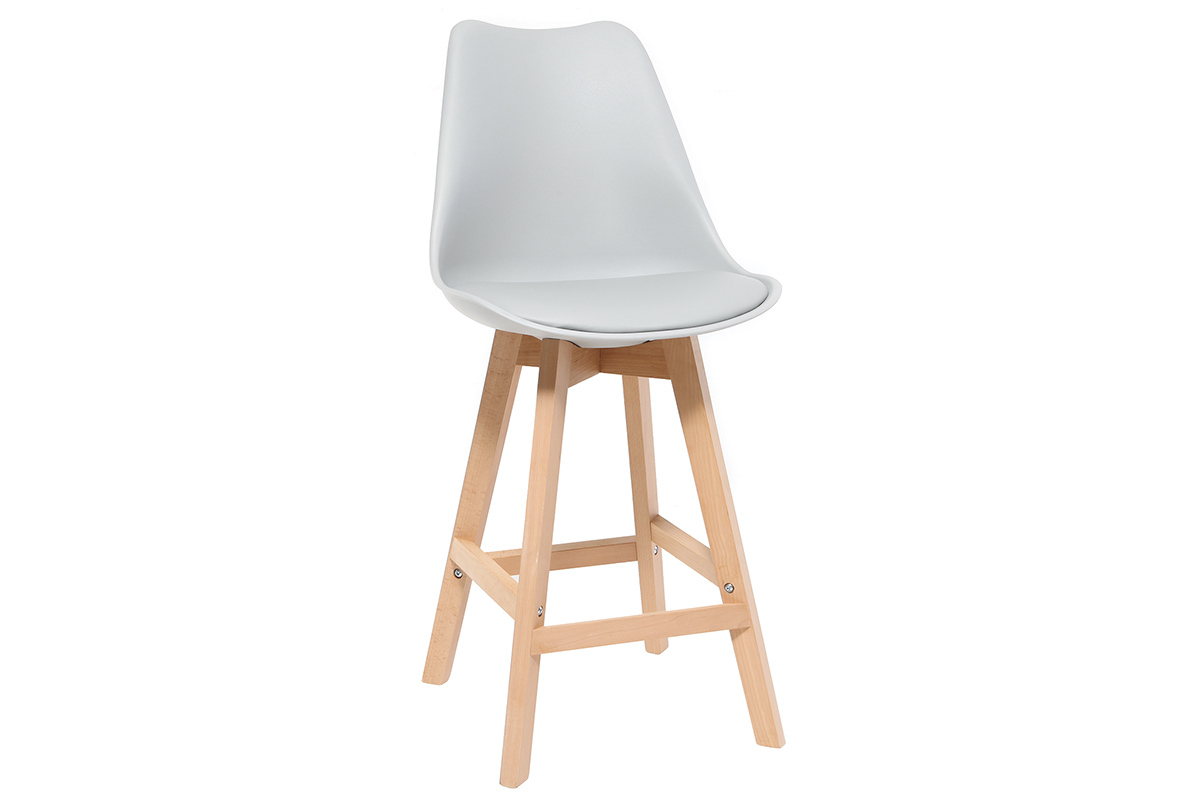 Tabourets de bar design gris clair et bois H65 cm (lot de 2) PAULINE