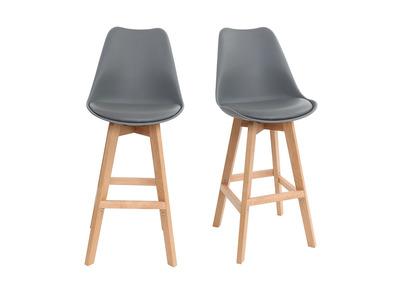 Tabourets de bar design gris et bois 65 cm (lot de 2) PAULINE