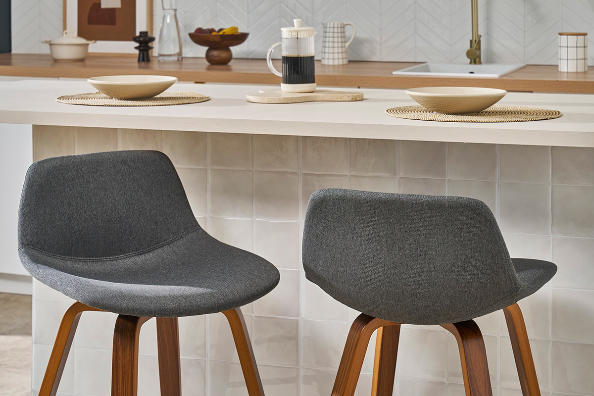 Tabourets de bar design gris fonc et noyer (lot de 2) NONIE