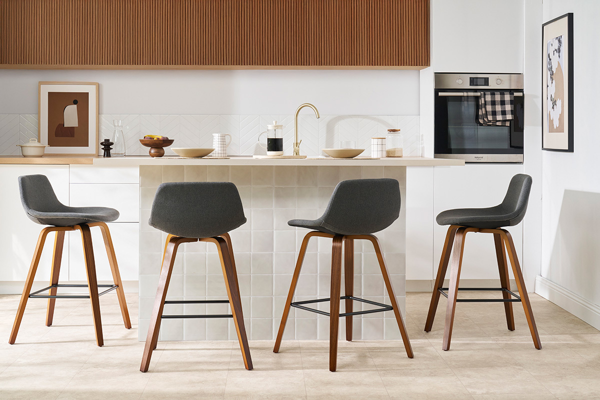 Tabourets de bar design gris fonc et noyer (lot de 2) NONIE