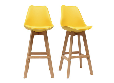 Tabourets de bar design jaune et bois 65 cm (lot de 2) PAULINE