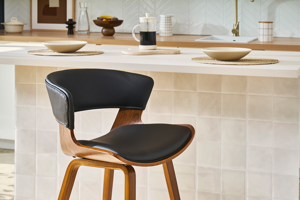 Tabourets de bar design noir et bois fonc  (lot de 2) SYRAH