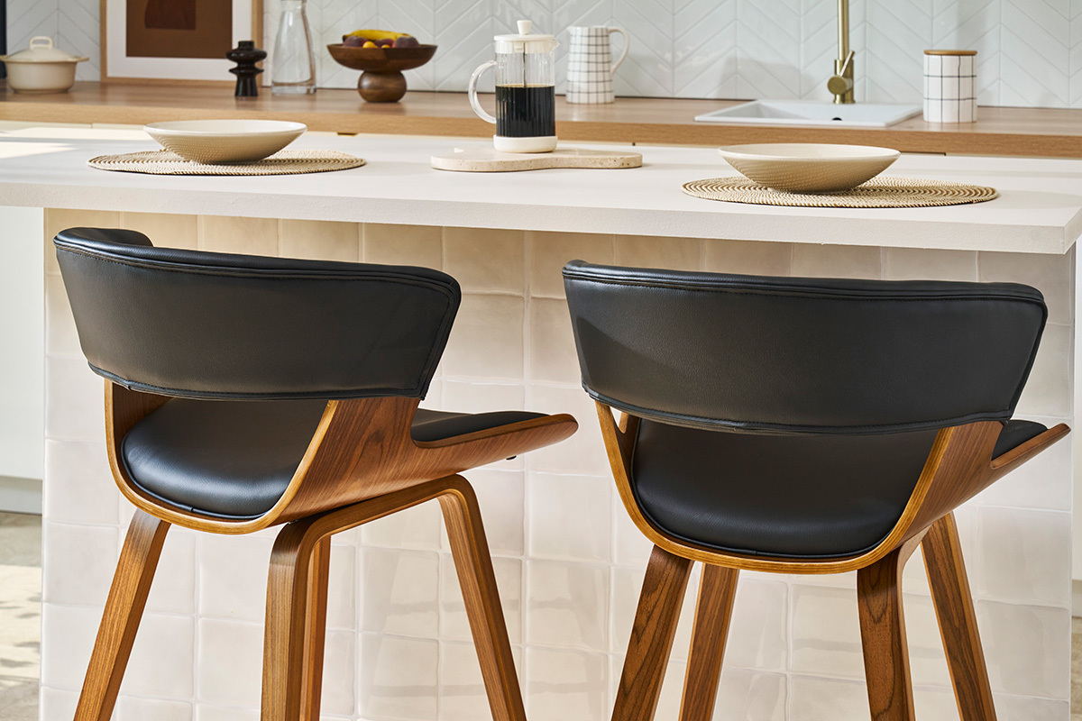 Tabourets de bar design noir et bois fonc  (lot de 2) SYRAH