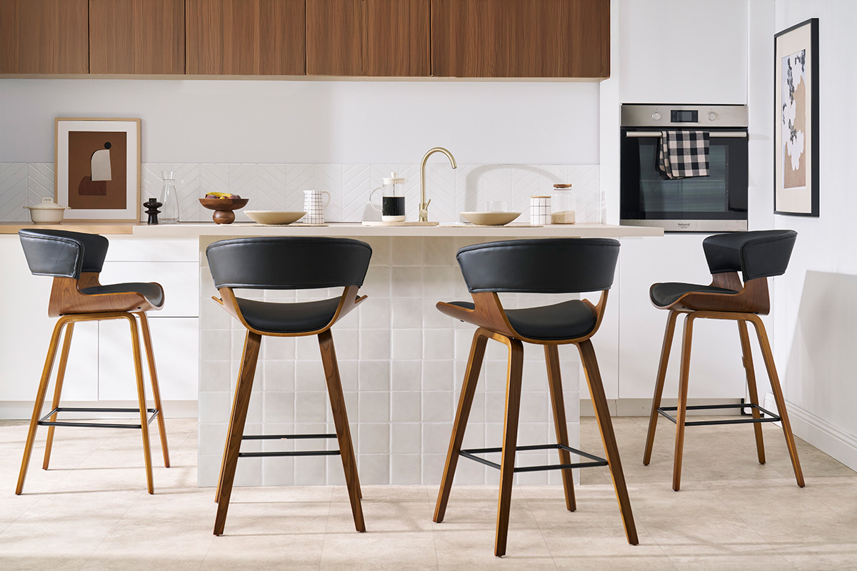 Tabourets de bar design noir et bois fonc  (lot de 2) SYRAH