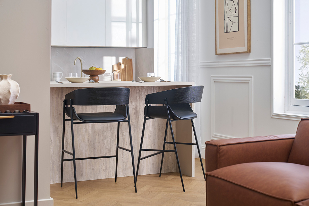 Tabourets de bar design noirs (lot de 2) WESS