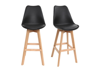 Tabourets de bar design noirs et bois 65 cm (lot de 2) PAULINE