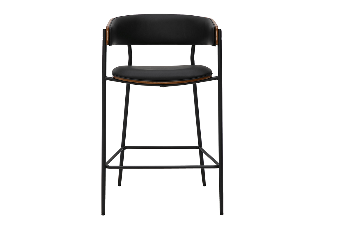 Tabourets de bar design noirs et bois fonc� noyer H66.5 cm (lot de 2) DANTE