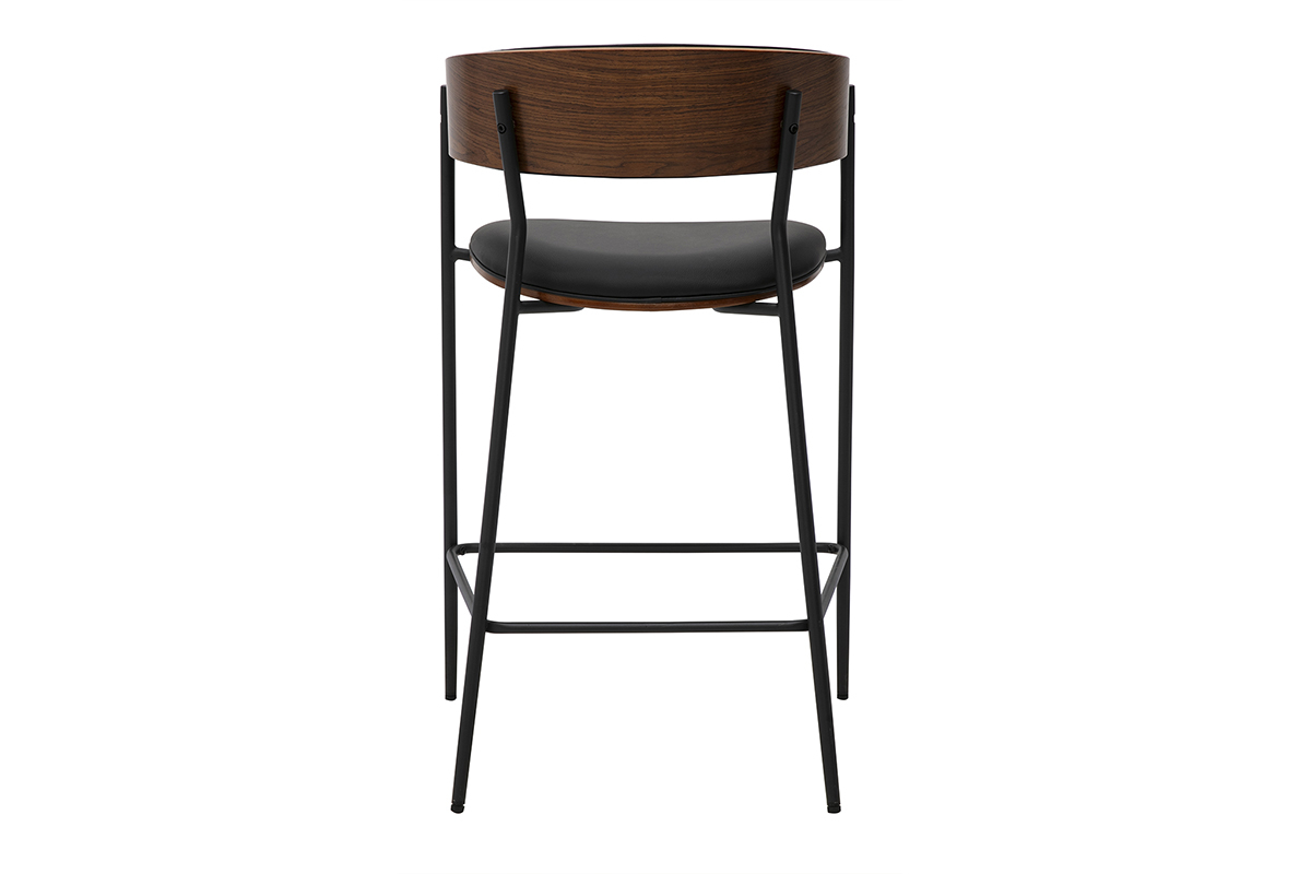 Tabourets de bar design noirs et bois fonc� noyer H66.5 cm (lot de 2) DANTE