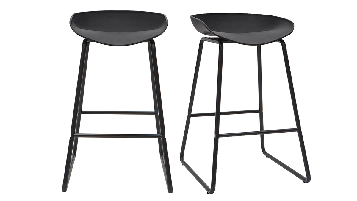 Tabourets de bar design noirs H65 cm (lot de 2) PEBBLE