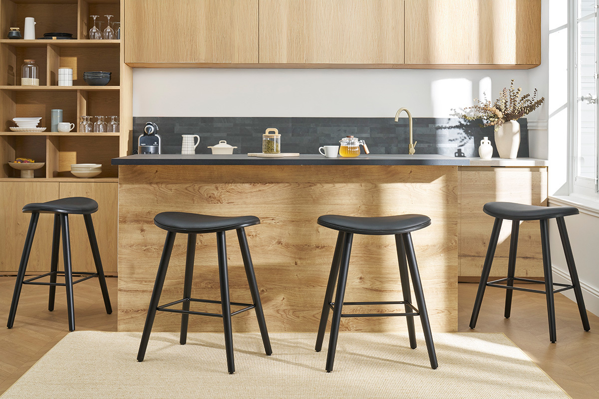 Tabourets de bar design noirs H65.5 cm (lot de 2) MEADOW