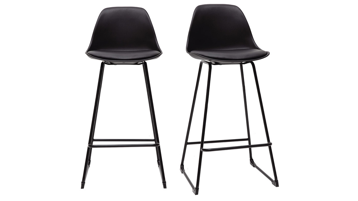 Tabourets de bar design noirs pieds mtal 65 cm (lot de 2) FRANZ