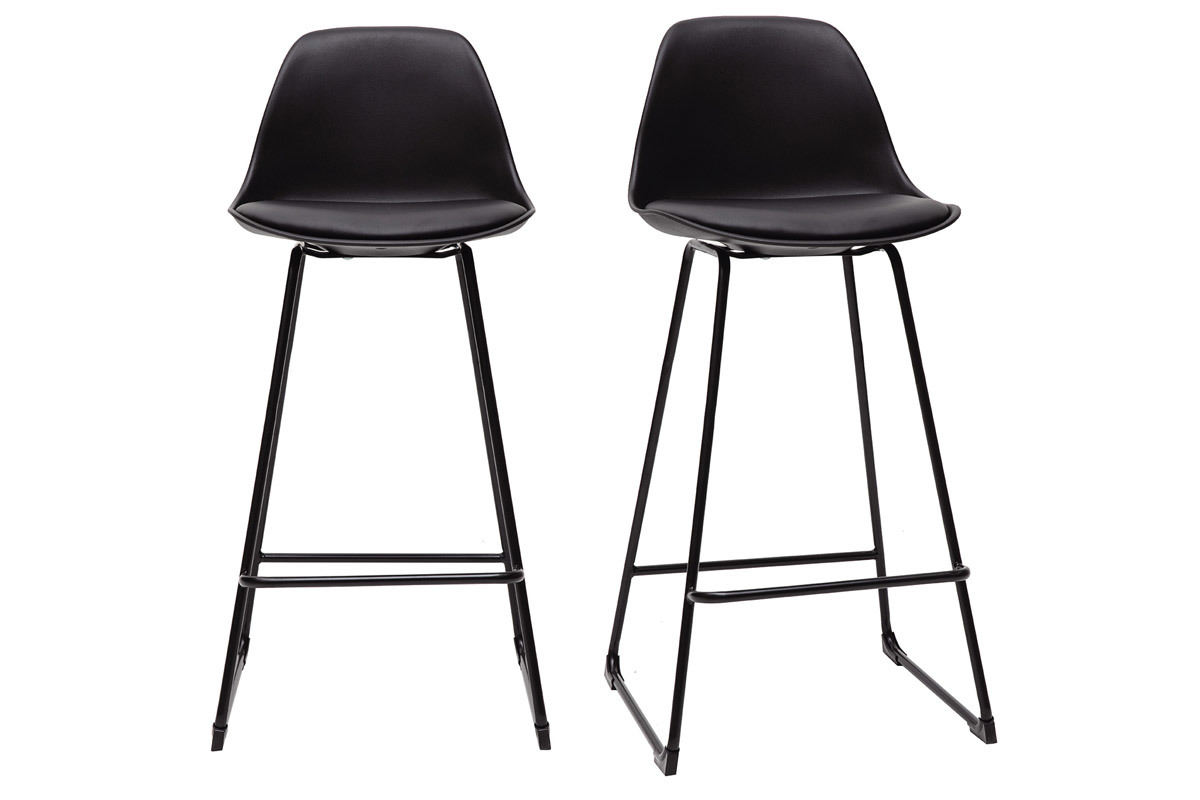 Tabourets de bar design noirs pieds mtal H66 cm (lot de 2) FRANZ