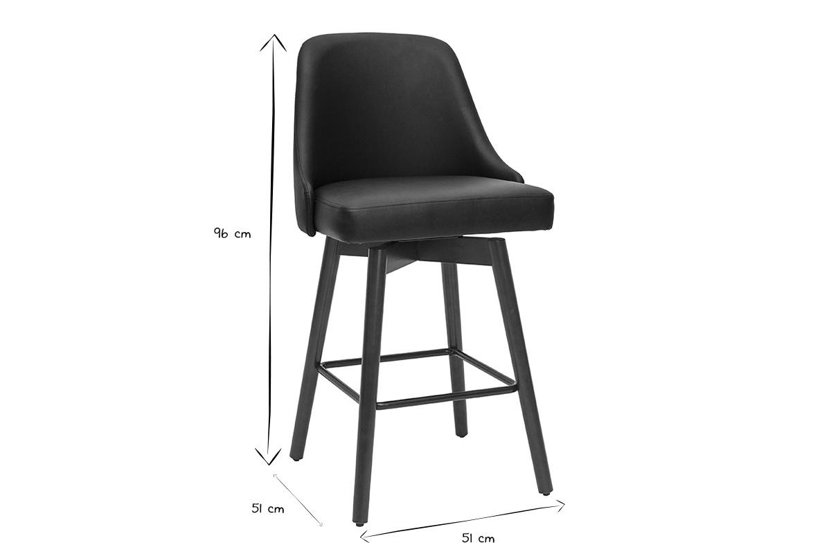 Tabourets de bar design pivotants 360� noir et noyer H65 (lot de 2) HASTA