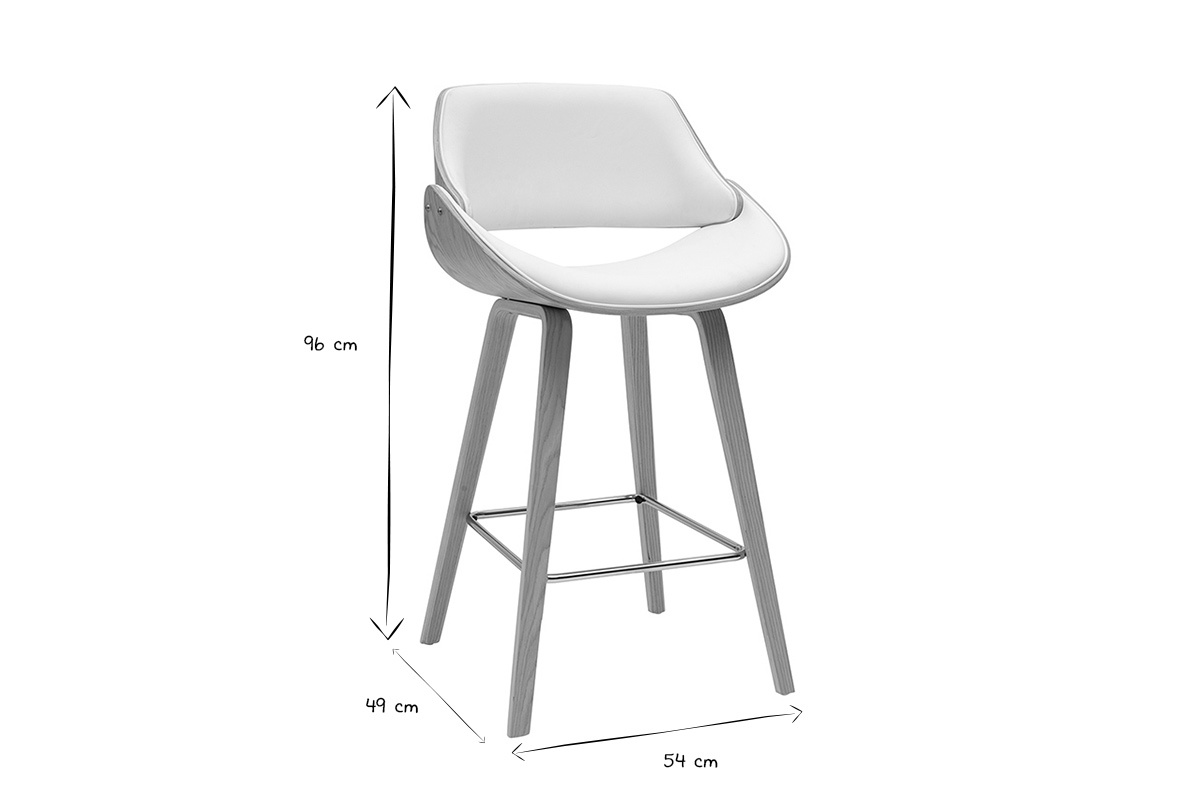 Tabourets de bar design pivotants blancs et bois clair H70 cm (lot de 2) CLASH