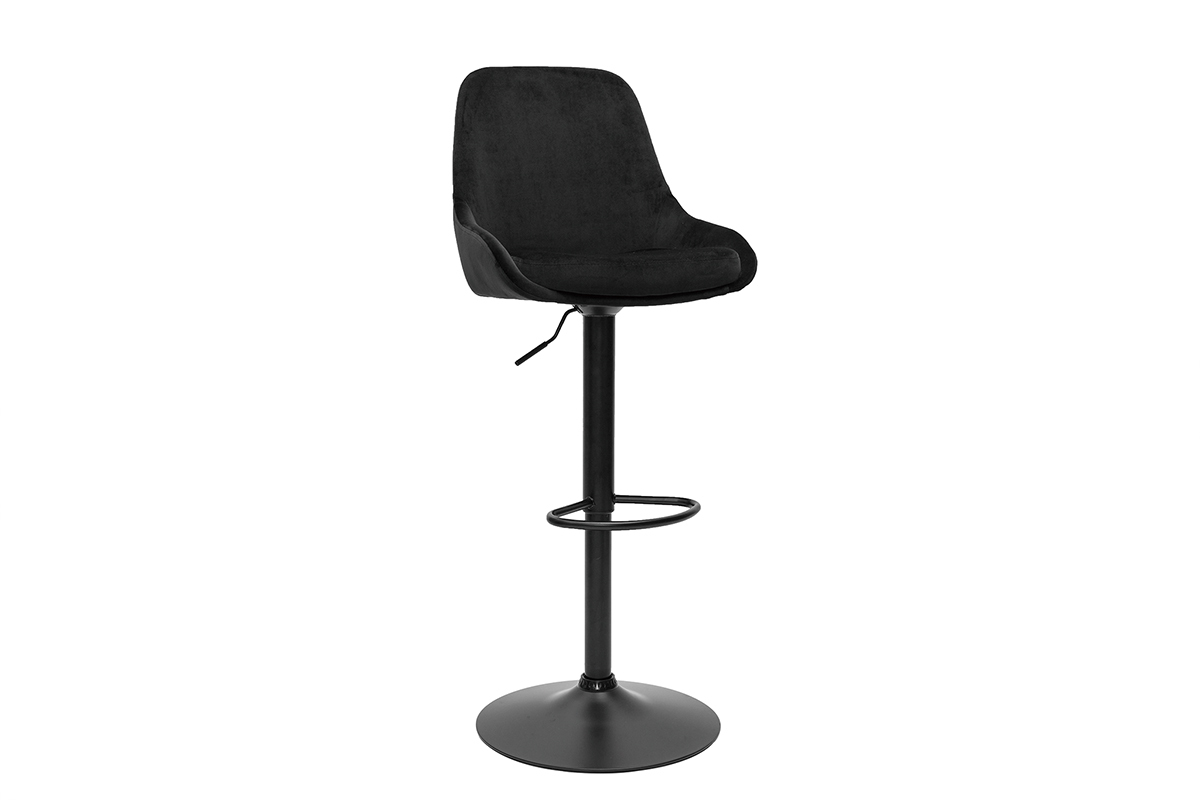 Tabourets de bar design r�glables en tissu velours noir et m�tal noir 360� (lot de 2) HOLO