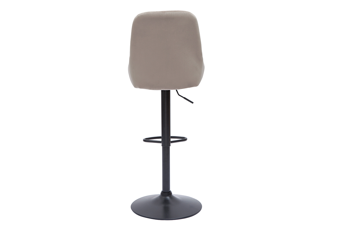 Tabourets de bar design r�glables en tissu velours taupe et m�tal noir 360� (lot de 2) HOLO