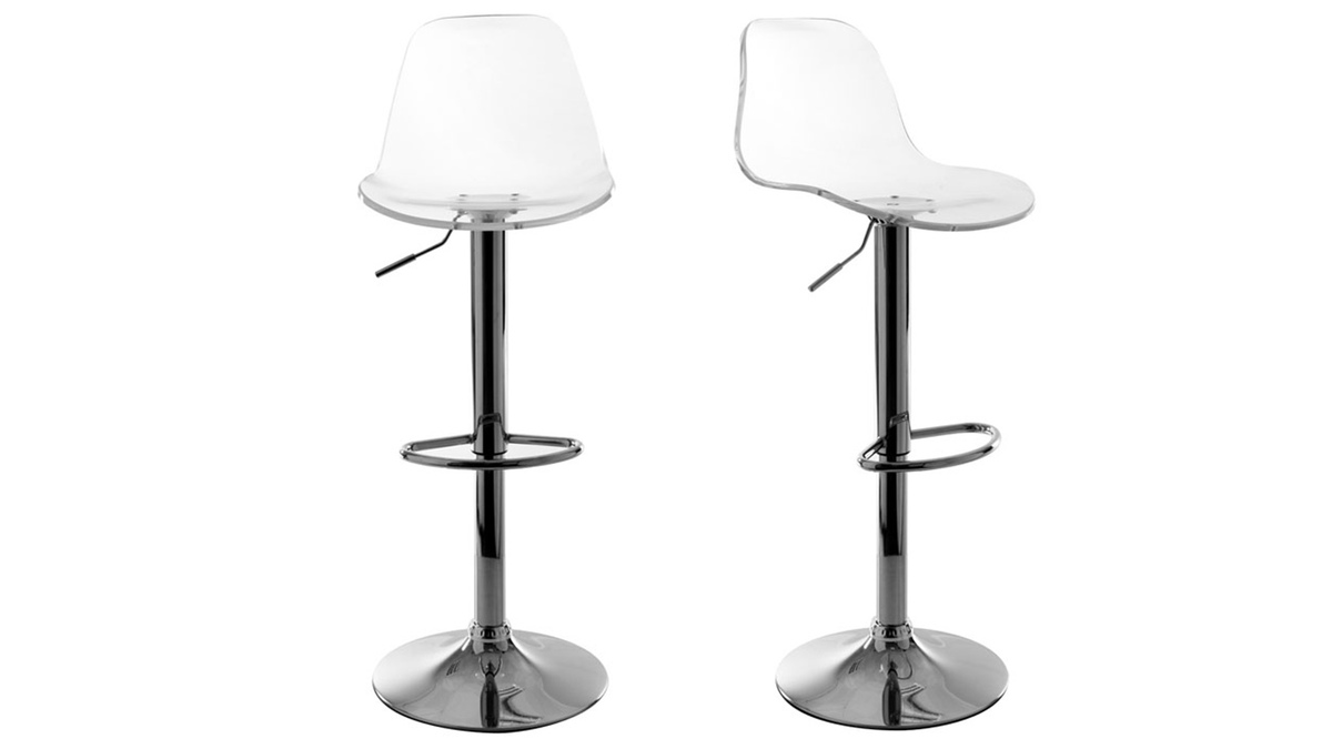 Tabourets de bar design rglables transparents (lot de 2) GALILEO