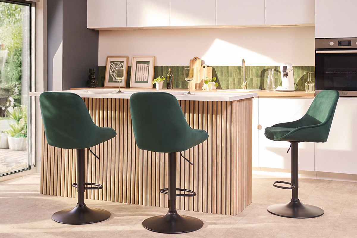 Tabourets de bar design rglables velours vert (lot de 2) HOLO