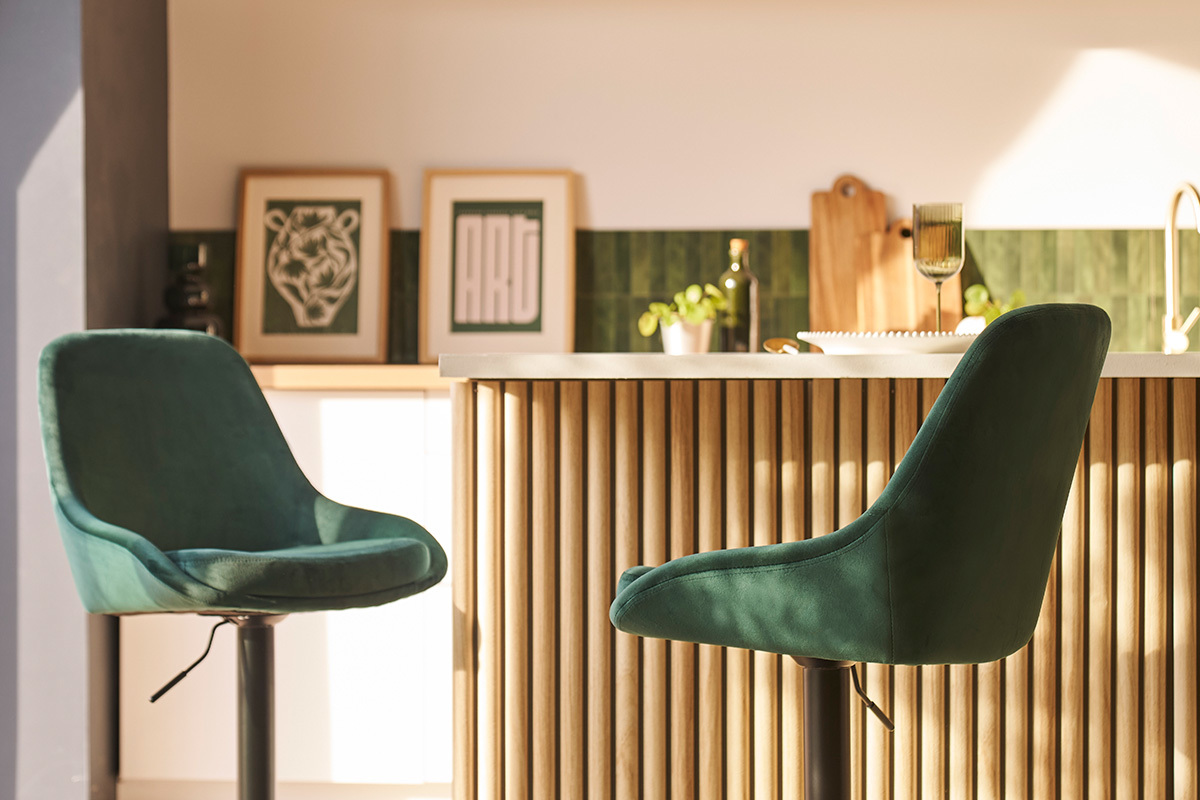 Tabourets de bar design rglables velours vert (lot de 2) HOLO