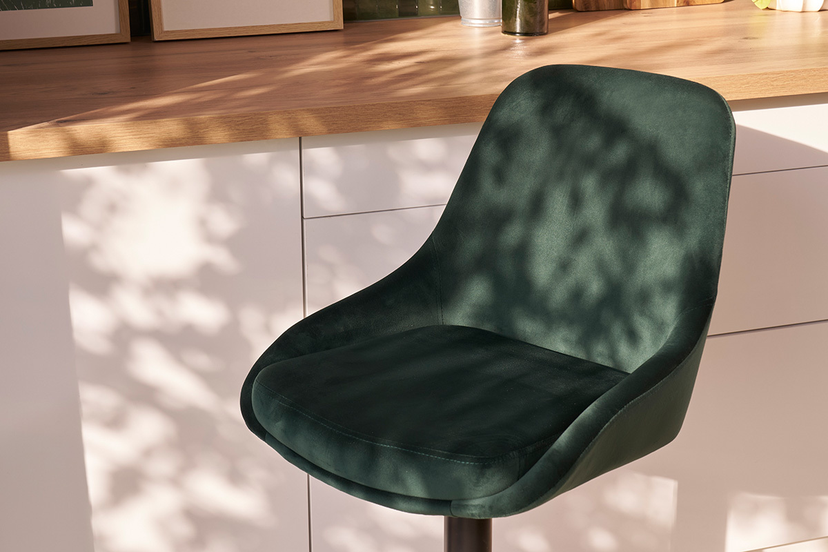 Tabourets de bar design rglables velours vert (lot de 2) HOLO