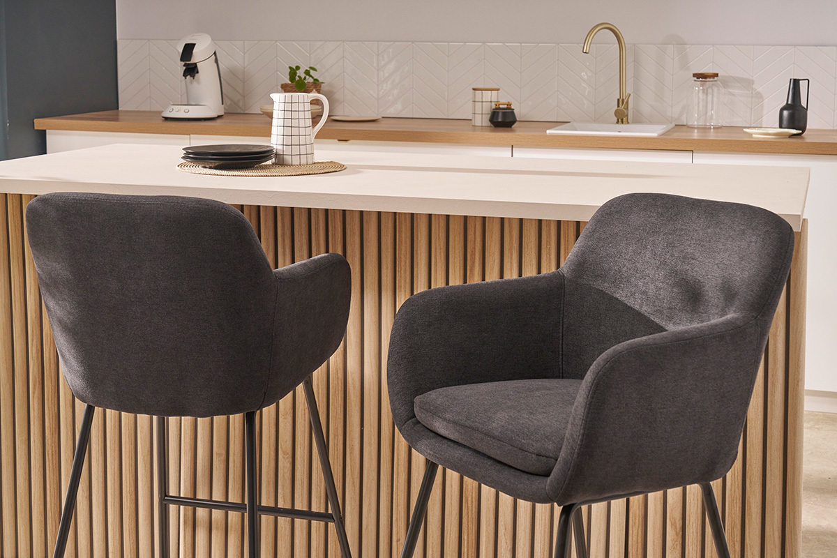Tabourets de bar effet velours gris fonc H65 cm (lot de 2) AMIKA