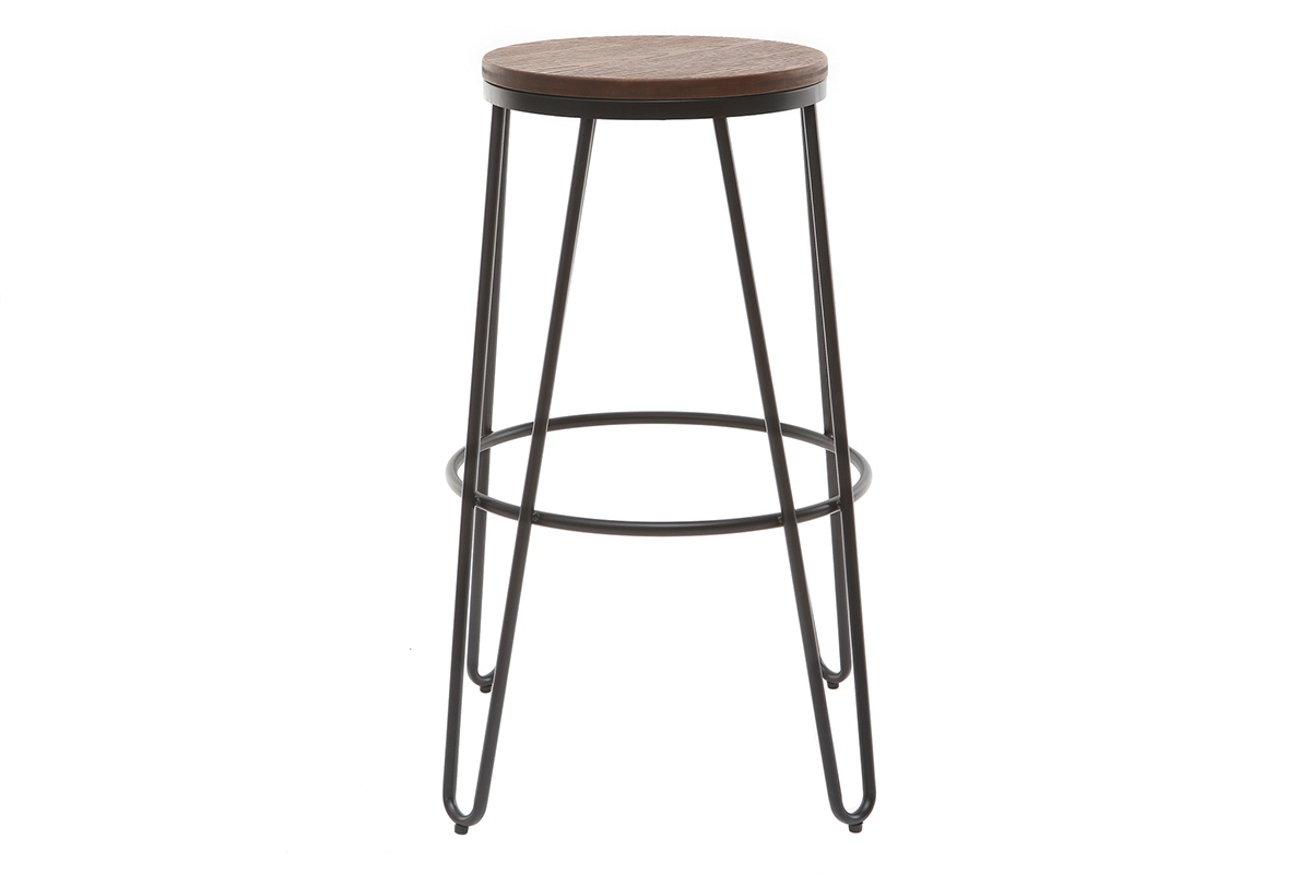 Tabourets de bar empilables en mtal noir et en bois H75 cm (lot de 2) IGLA