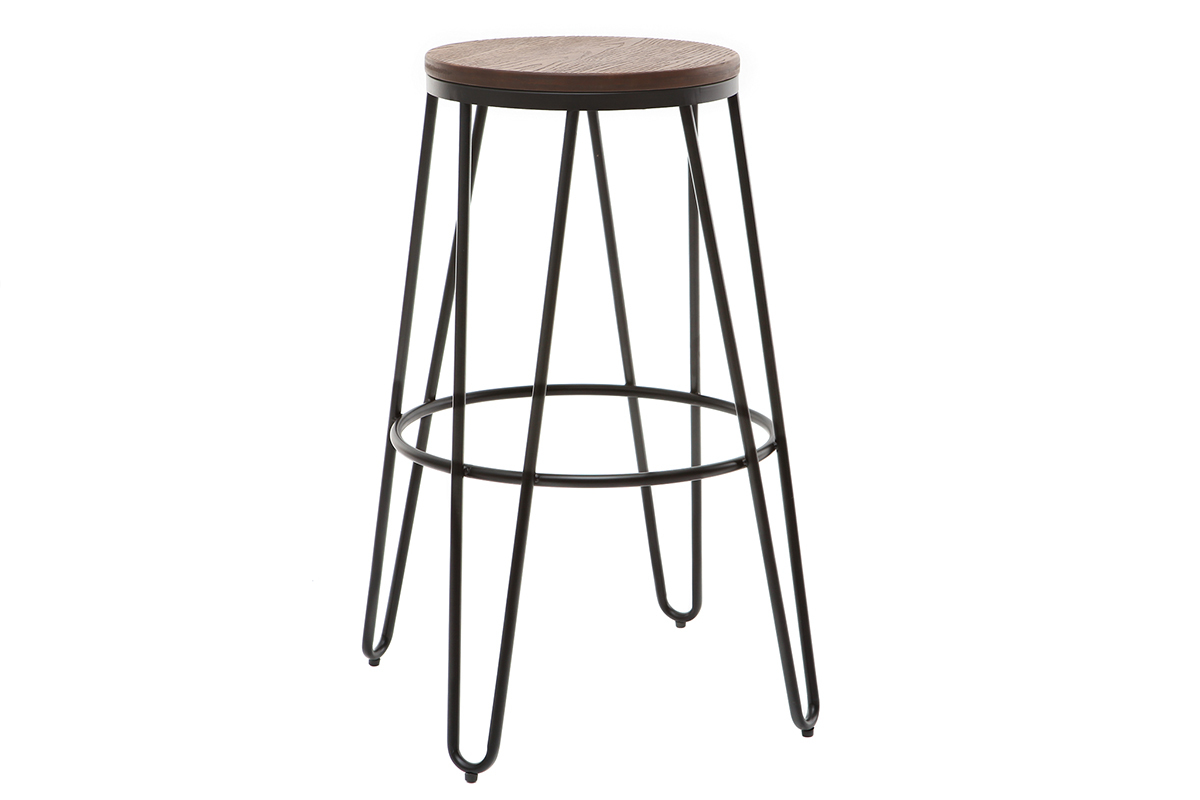 Tabourets de bar empilables en mtal noir et en bois H75 cm (lot de 2) IGLA