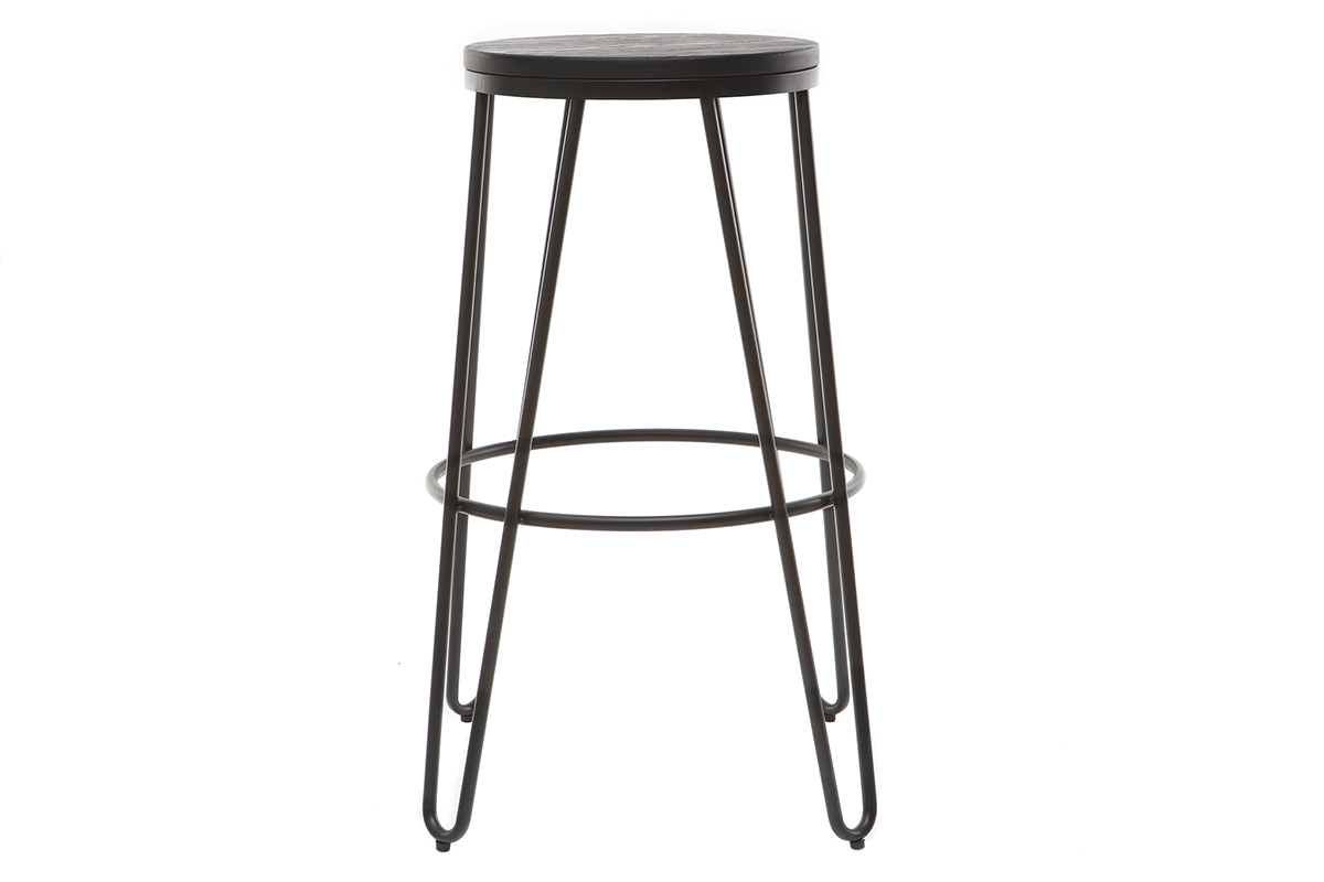 Tabourets de bar empilables en m�tal noir et en bois noir H75 cm (lot de 2) IGLA