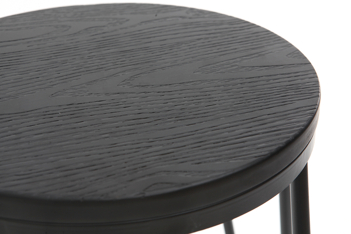 Tabourets de bar empilables en m�tal noir et en bois noir H75 cm (lot de 2) IGLA