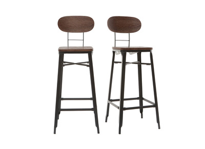 Tabourets de bar en bois et m&eacute;tal noir H75 cm (lot de 2) HOCKER