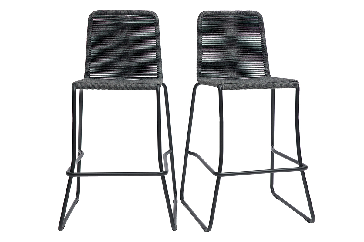 Tabourets de bar en cordage gris intrieur - exterieur H72 cm (lot de 2) YORGO