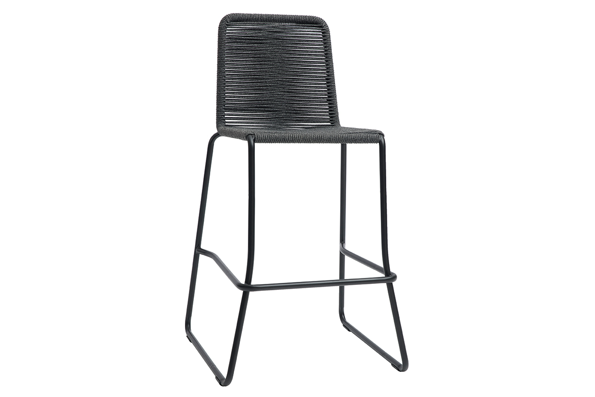 Tabourets de bar en cordage gris intrieur - exterieur H72 cm (lot de 2) YORGO