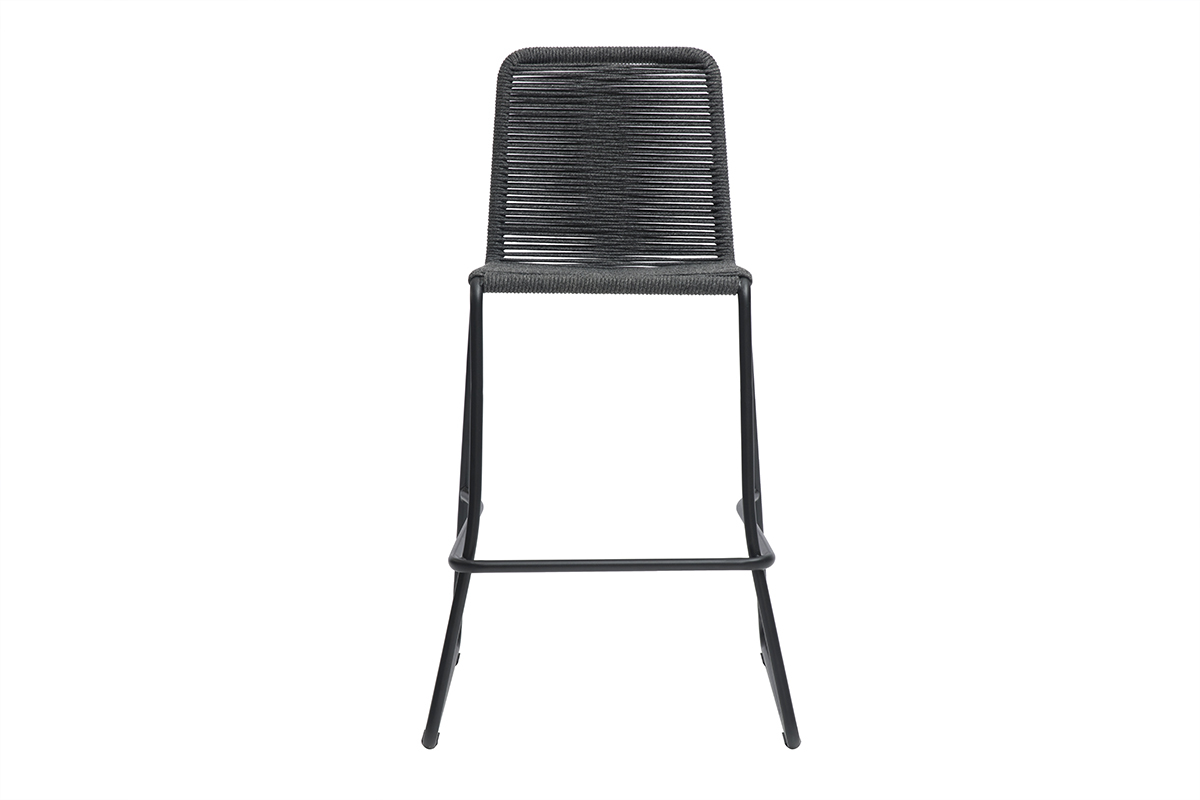 Tabourets de bar en cordage gris intrieur - exterieur H72 cm (lot de 2) YORGO