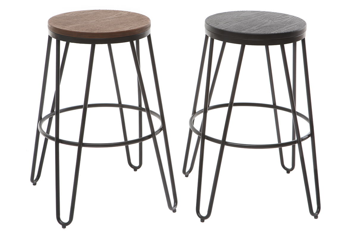 Tabourets de bar en m�tal noir et en bois H65 cm (lot de 2) IGLA