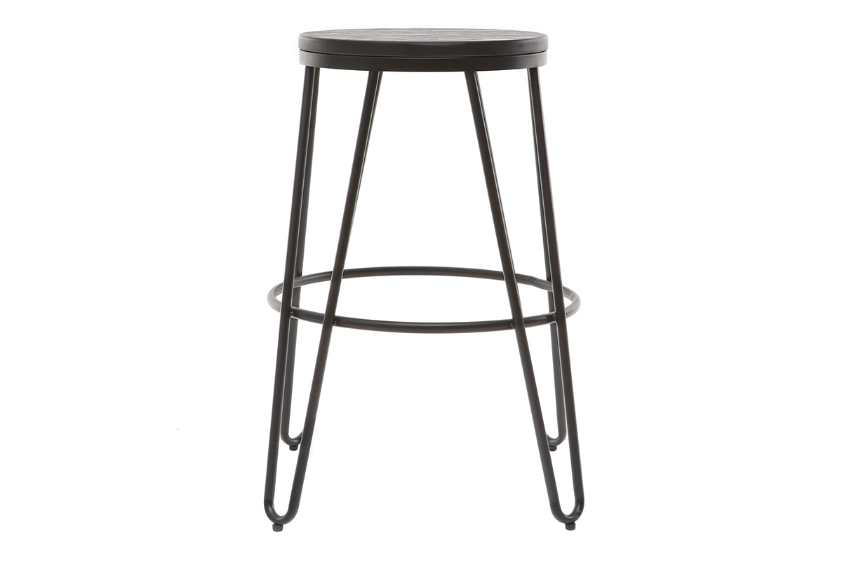 Tabourets de bar en mtal noir et en bois noir H65 cm (lot de 2) IGLA